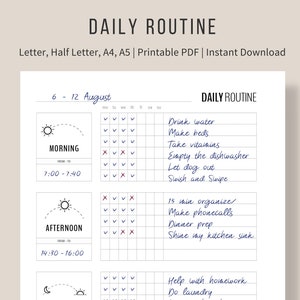 Daily Routine Planner Printable, Flylady Morning Routine Checklist, Before Bed Routine, Home Management Planner Insert, Household printables image 1