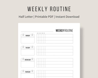 Flylady Weekly Routine Checklist for Control Journal | Half Letter Printable House Cleaning System | Minimalist Weekly Habit Tracker