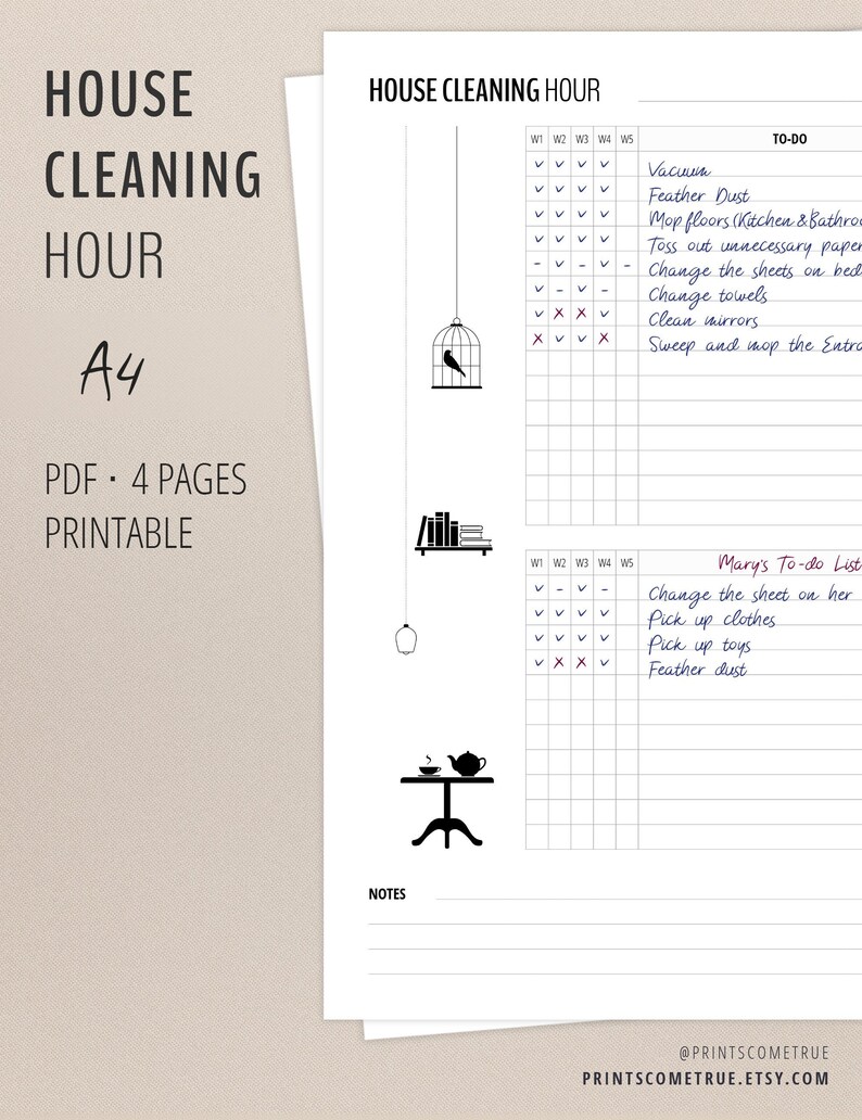 House Cleaning Checklist Printable / Flylady Planner Inserts / Etsy
