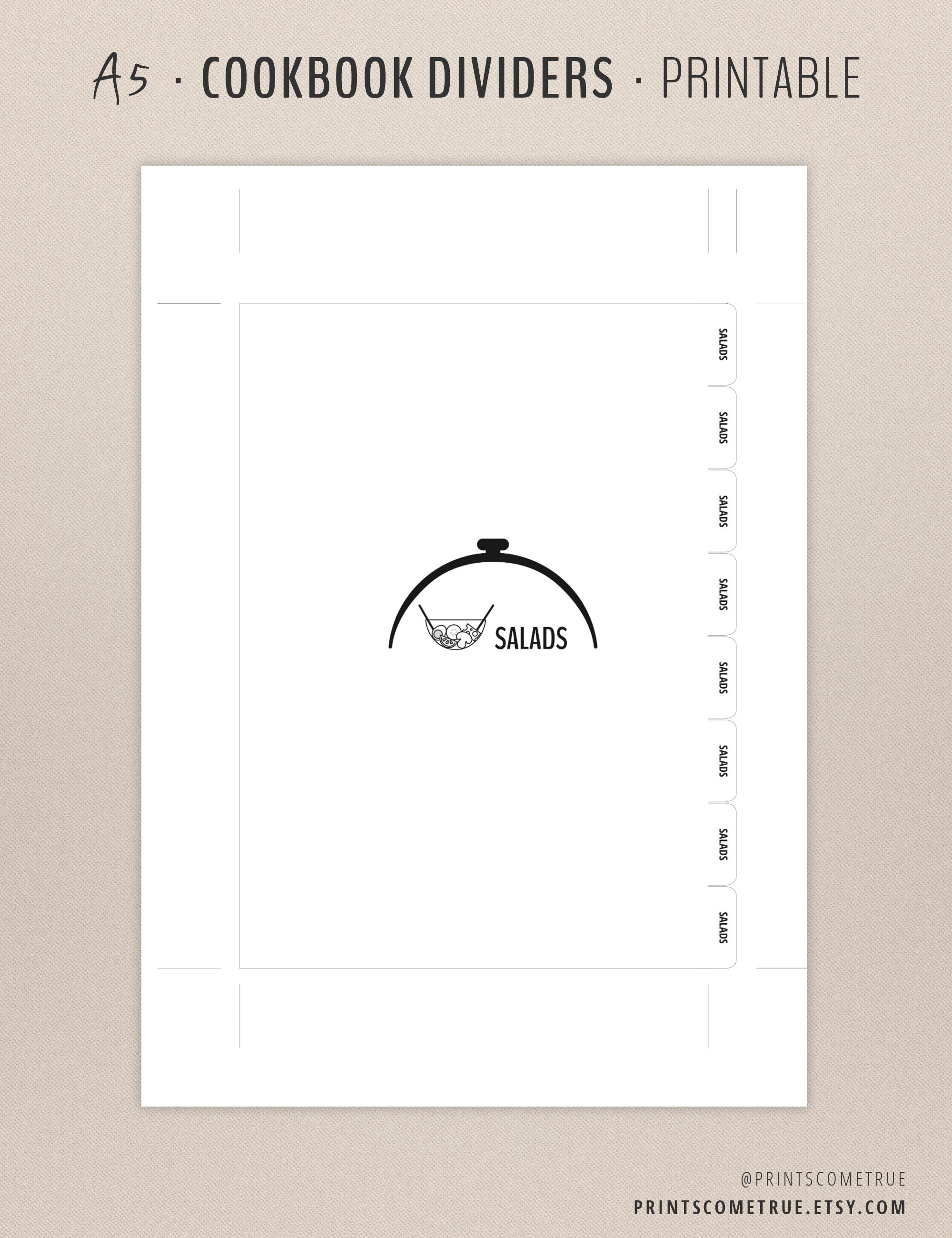 Recipe Dividers for Printable Cookbook in Minimalist and Clean A5 Size ...