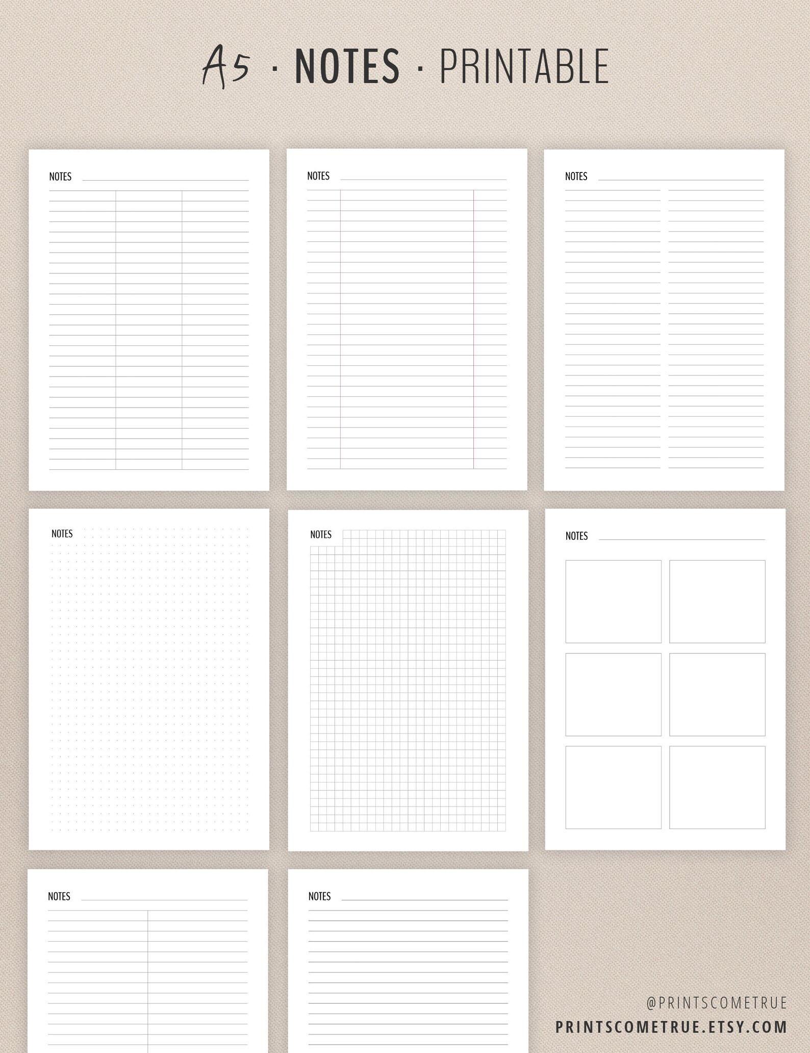Ruled, Square and Dot Grid Note Taking Templates | Big Happy Planner ...
