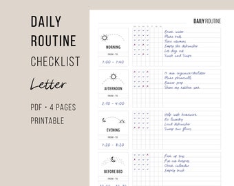 Flylady Daily Routine Checklist for Control Journal | Morning, Afternoon, Evening, Bedtime Routine Planner | US Letter