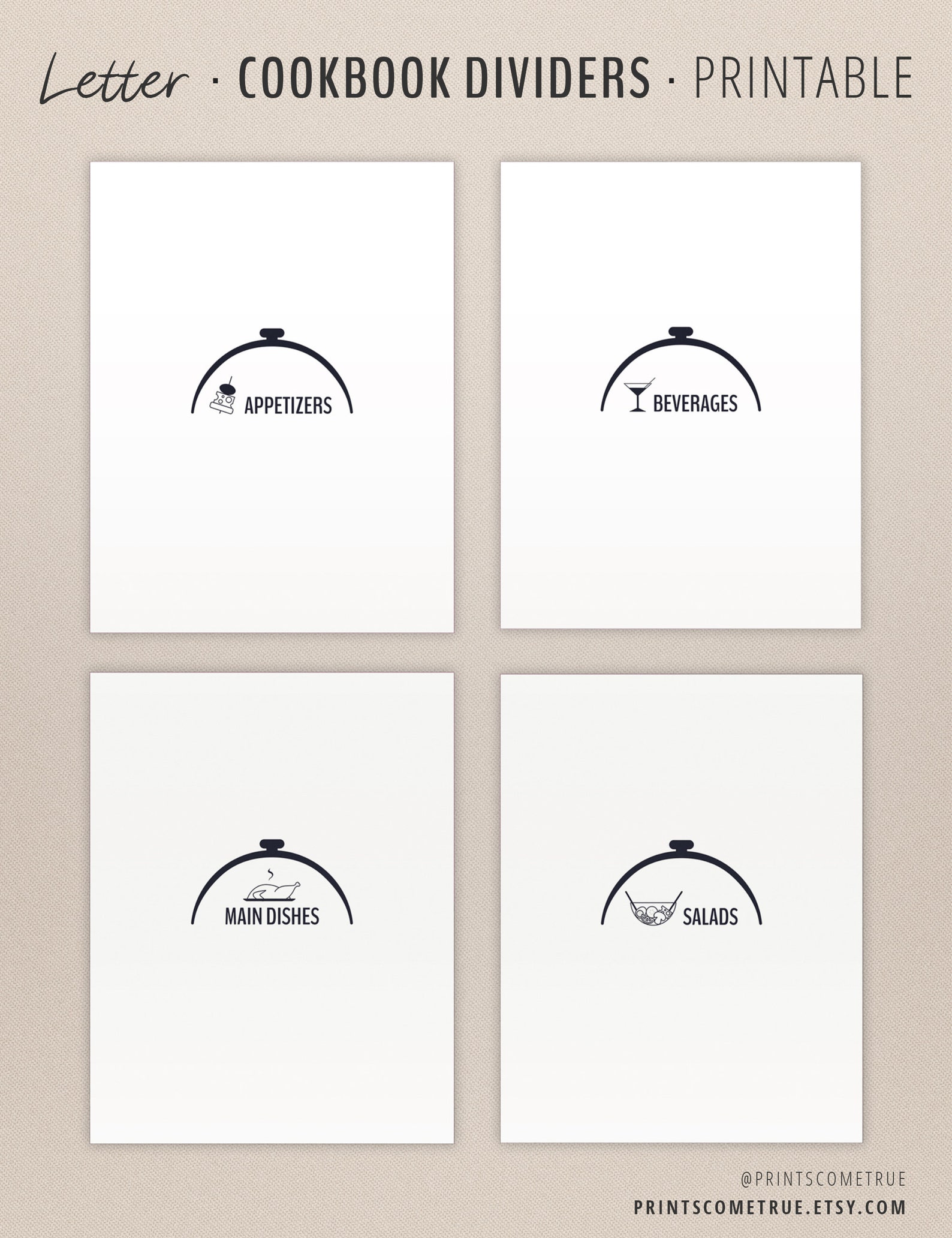 Recipe Binder Dividers | Printable Cookbook Dividers | US Letter Size | Recipe Book Categories ...