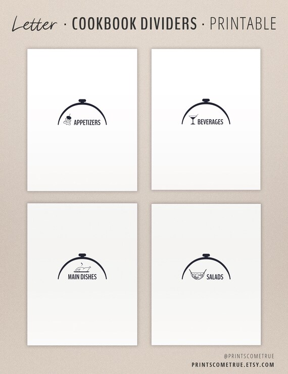 Recipe Binder Dividers Printable Cookbook Dividers Us Etsy