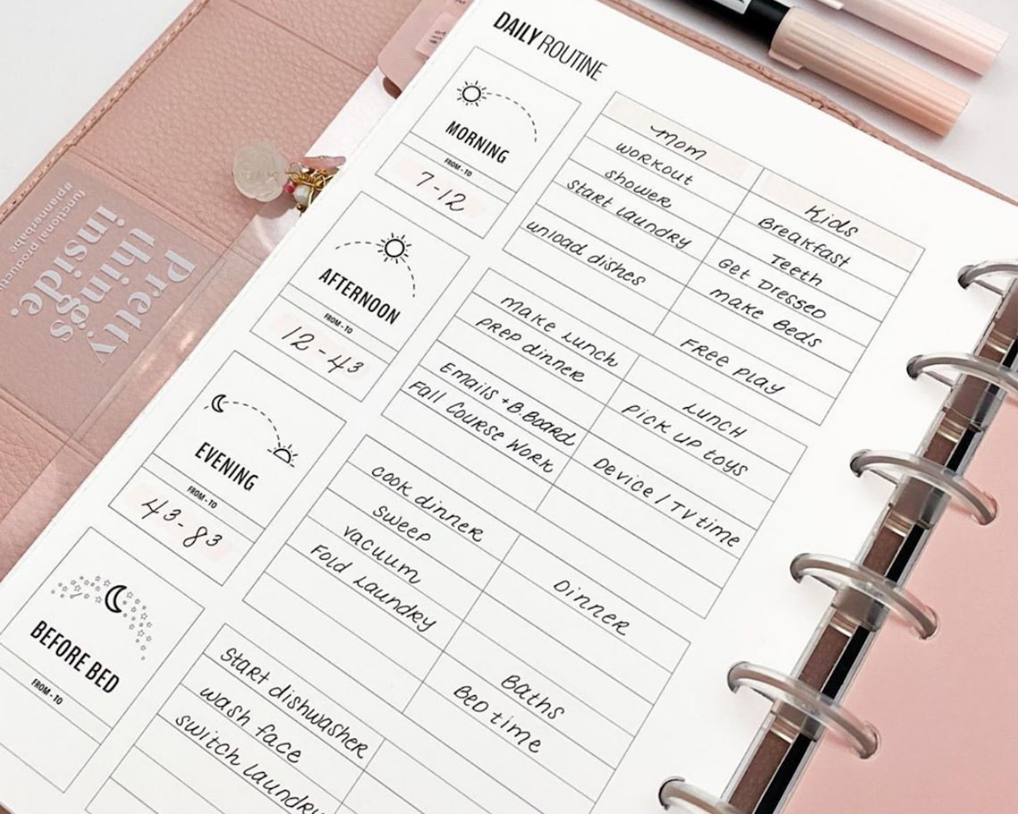 Tagesplaner zum Ausdrucken, Flylady Checkliste für Morgen-Routine, Vor