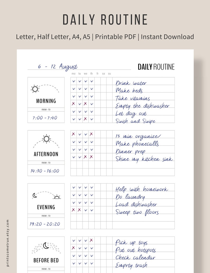 Daily Routine Planner Printable, Flylady Morning Routine Checklist, Before Bed Routine, Home Management Planner Insert, Household printables image 9