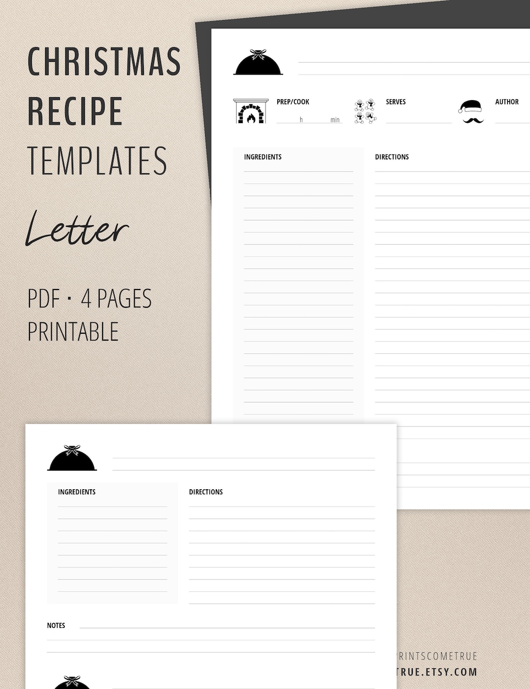 Christmas Recipe Template Printable Card for US Letter 8.5 X Etsy