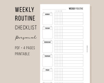 Flylady Weekly Routine for Personal Planner | Printable WeeklyChecklist for Control Journal | Minimalist and Clean