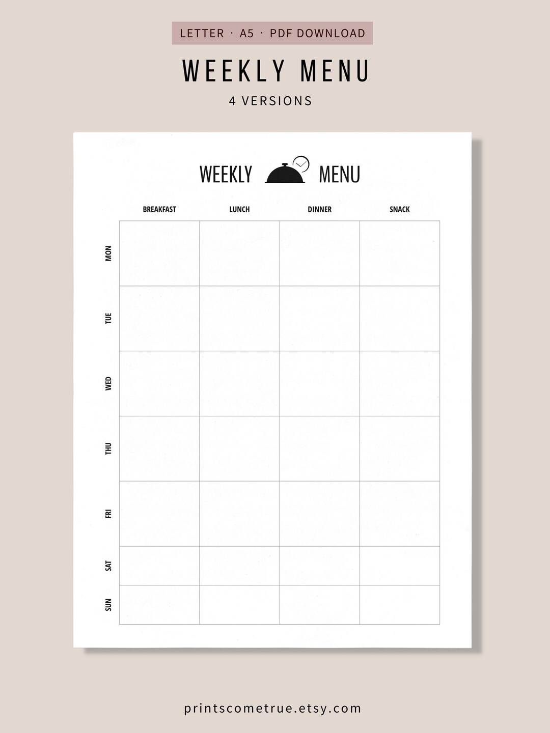 Weekly Meal Planner | Printable Family Meal Plan Template | A5 & Letter ...
