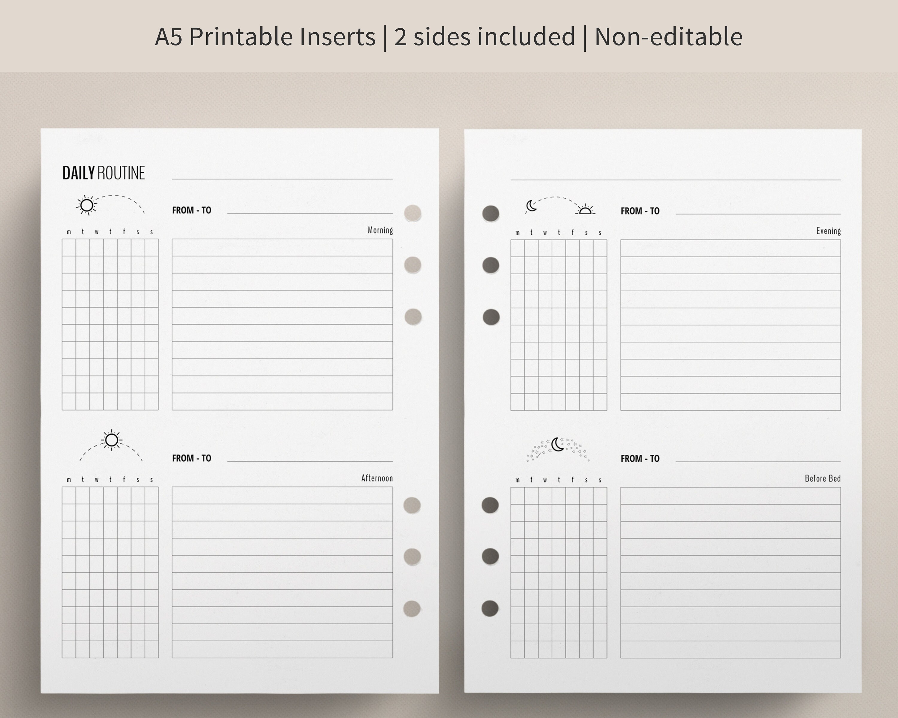 Morning, Bedtime Daily Routine Chart Printable Template Fillable PDF ...