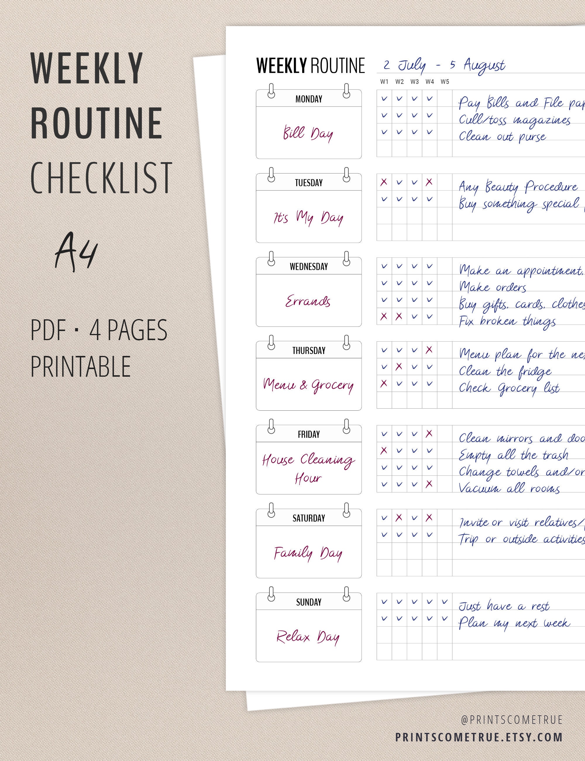 Weekly Cleaning Checklist Flylady Basic Weekly Plan Weekly - Etsy