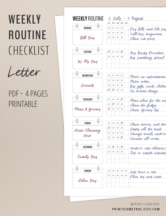 Weekly Cleaning Checklist Flylady Basic Weekly Plan Weekly Routine Checklist Home Management Planner Insert Weekly Homework Planner