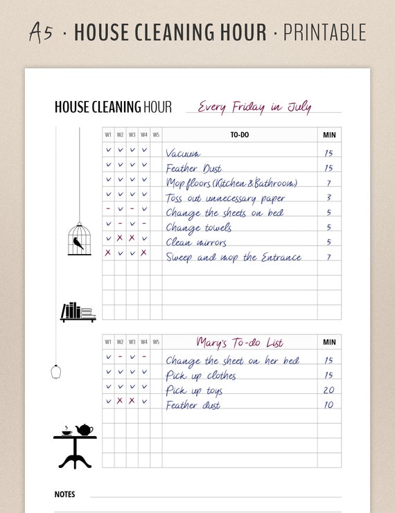 Flylady House Cleaning Checklist A5 Printable Planner Inserts Etsy