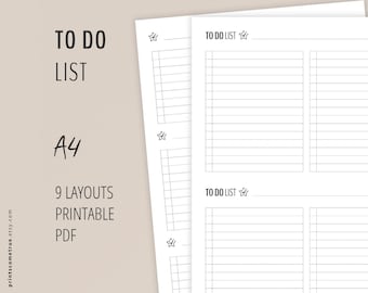 To Do List Planner Template | Task Pages with Checklists in Clear, Minimalist style with stars
