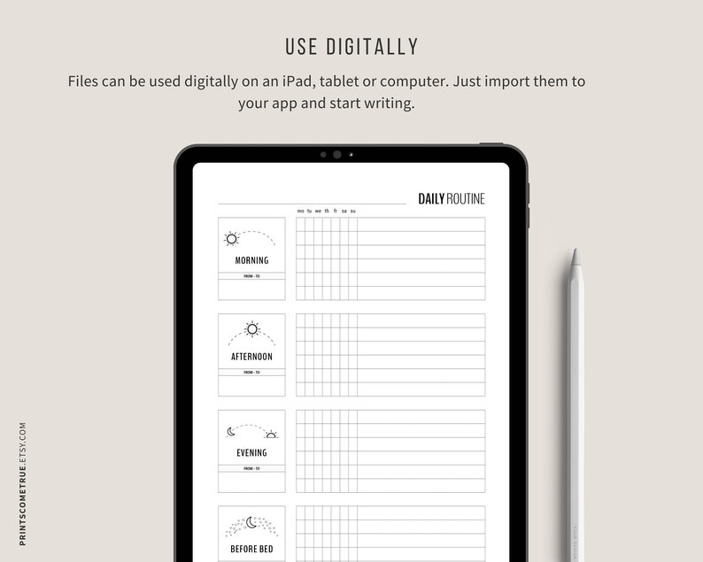 Daily Routine Checklist. Track your atomic habits in Goodnotes. Morning, Afternoon, Evening, and Bedtime routine, Skincare routine, Daily routine for kids, Printable Planner, Letter A4 A5, Minimalist