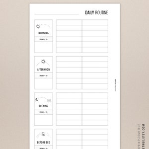 Daily Routine Checklist for Personal Planner, Morning and Bedtime Habit Tracker, Home Management PDF Printables in Minimalist Black White image 4