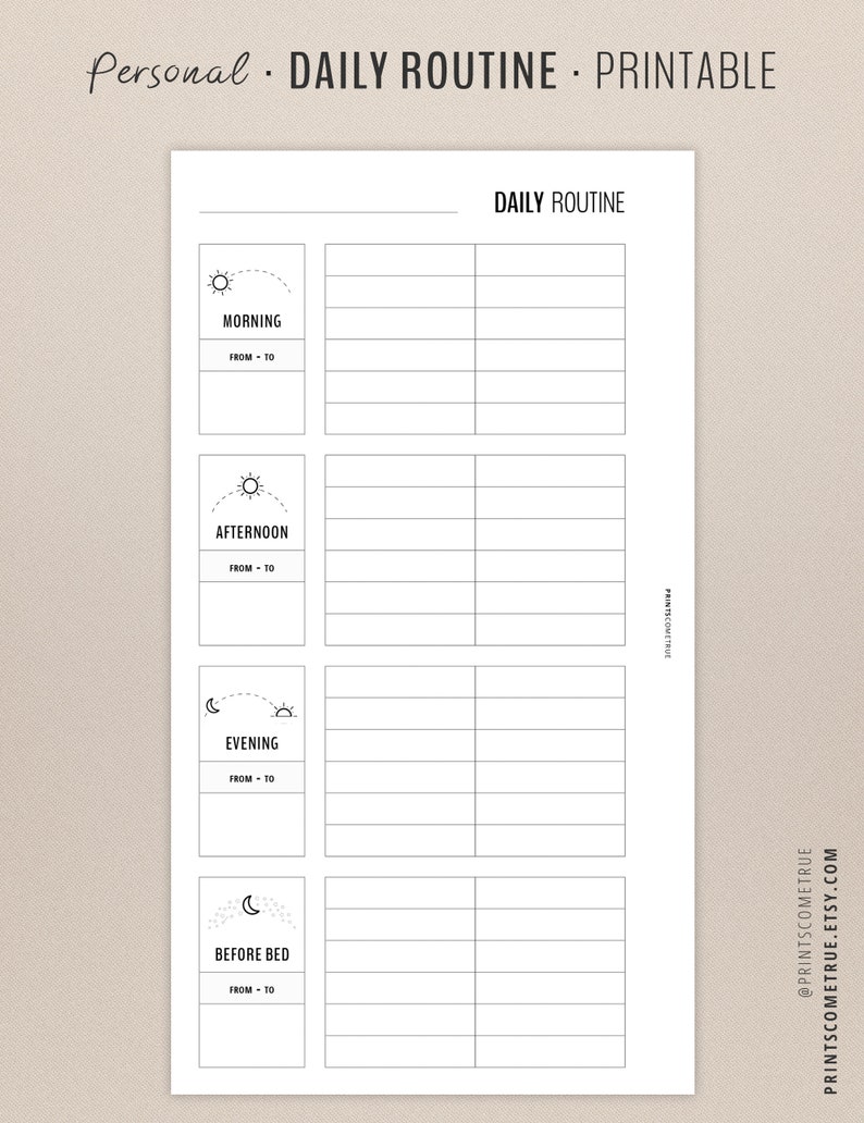 Daily Routine Checklist for Personal Planner, Morning and Bedtime Habit Tracker, Home Management PDF Printables in Minimalist Black White image 4