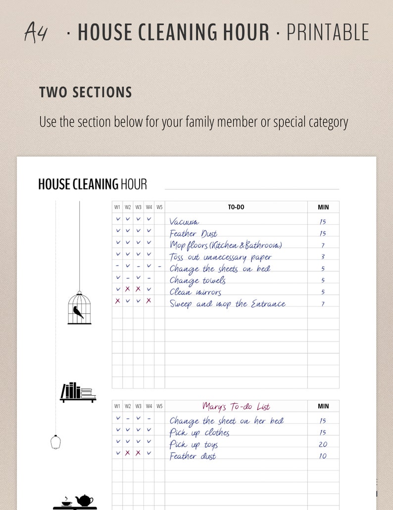 House Cleaning Checklist Printable / Flylady Planner Inserts / Etsy
