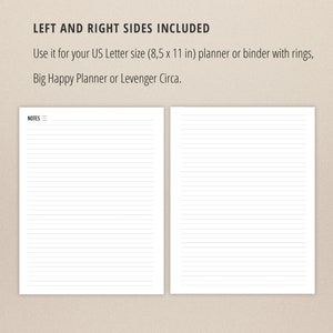 Lined Paper Printable for US Letter 11 X 8.5 in Binder With Rings, Levenger Circa or Big Happy ...