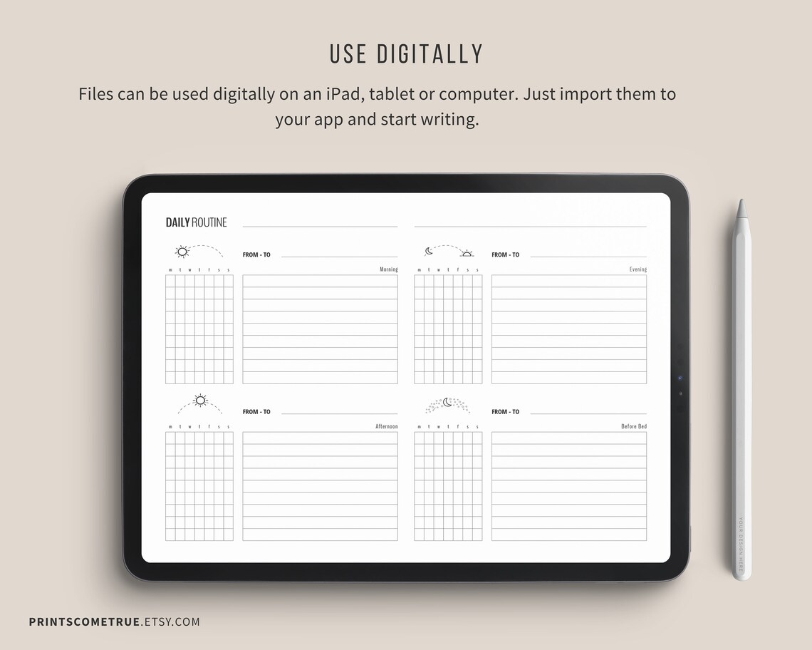 Morning, Bedtime Daily Routine Chart Printable Template Fillable PDF ...