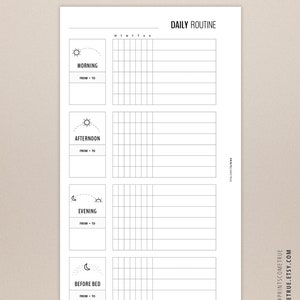 Daily Routine Checklist for Personal Planner, Morning and Bedtime Habit Tracker, Home Management PDF Printables in Minimalist Black White image 6