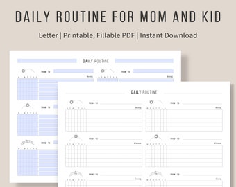 Daily Routine Chart for kids | Morning and bedtime Routine Templates |  Editable Chore Chart | Habit Tracker Checklist | Letter | Minimalist