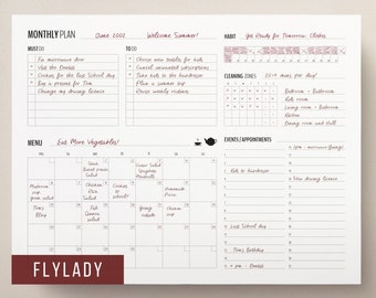 Flylady Monthly Planner for Control Journal | Printable Zone Cleaning, Monthly Meal Planner, Habit Tracker | Minimalist, PDF