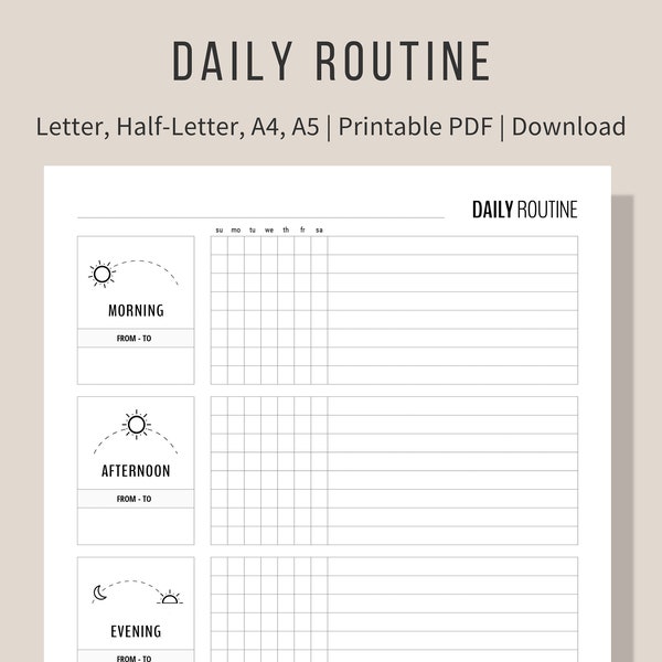 Daily Routine Checklist for Flylady Control Journal | Morning Evening Routine | Habit Tracker | Household printable insert | Letter, A4, A5