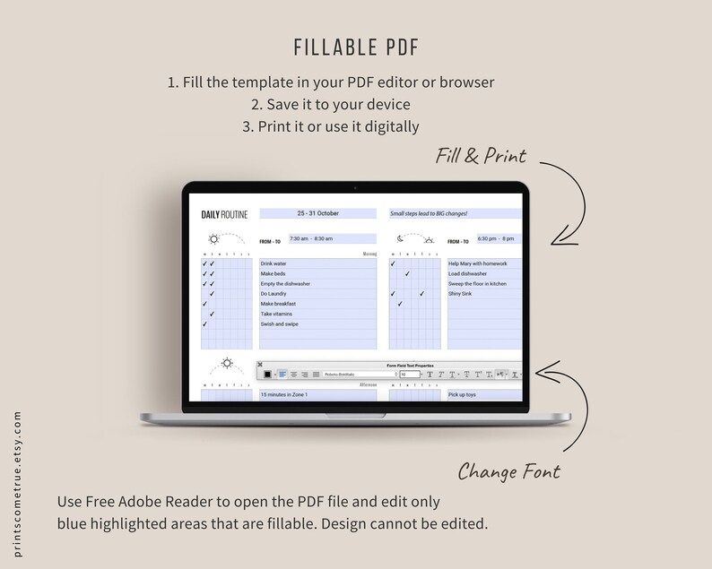 Morning, Bedtime Daily Routine Chart Printable Template Fillable PDF ...