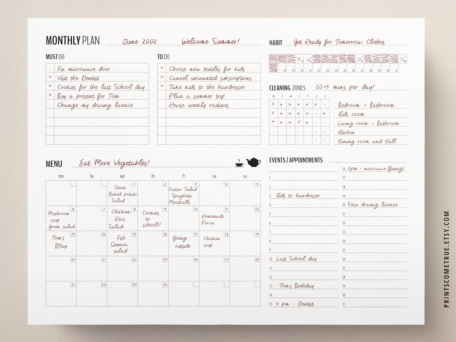 Flylady Monthly Planner for Control Journal | Printable House Cleaning ...