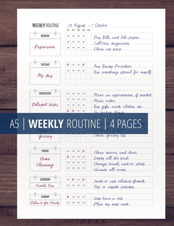 weekly routine printables weekly checklist flylady basic etsy weekly routine chart