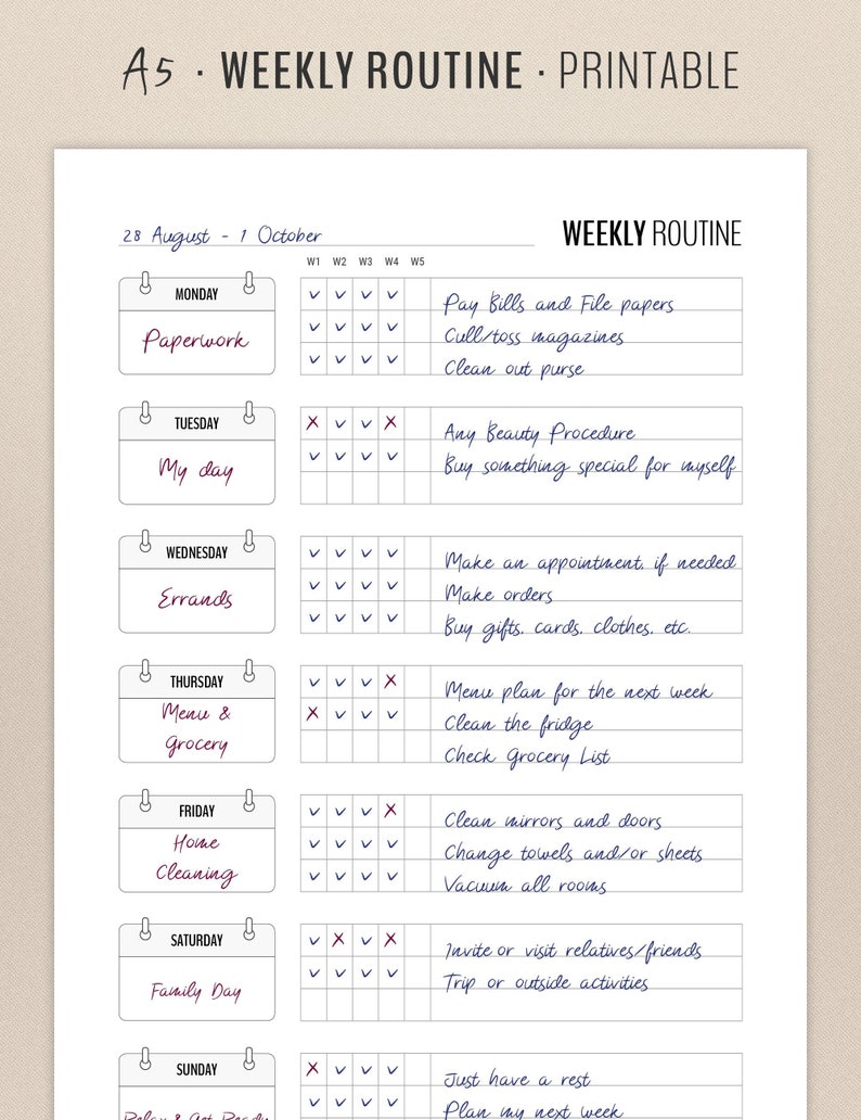 Flylady Weekly Routine for Control Journal A5 Printable - Etsy