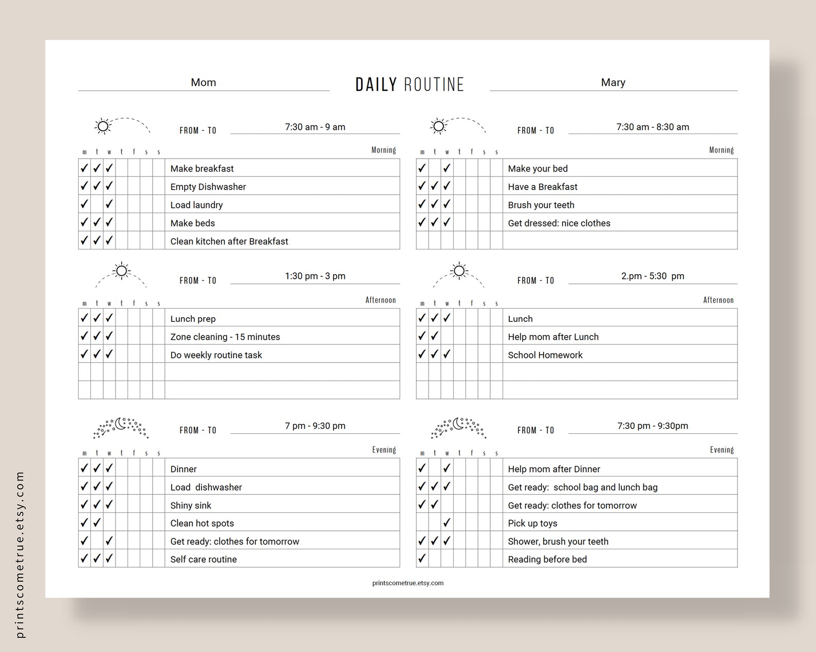 Atomic Habit Tracker Checklist for Two Editable Chore Chart Morning and Bedtime Routine