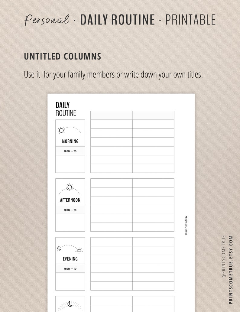 Daily Routine Checklist for Personal Planner, Morning and Bedtime Habit Tracker, Home Management PDF Printables in Minimalist Black White image 5