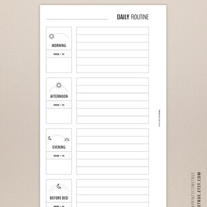 Daily Routine Checklist for Personal Planner, Morning and Bedtime Habit Tracker, Home Management PDF Printables in Minimalist Black White image 3