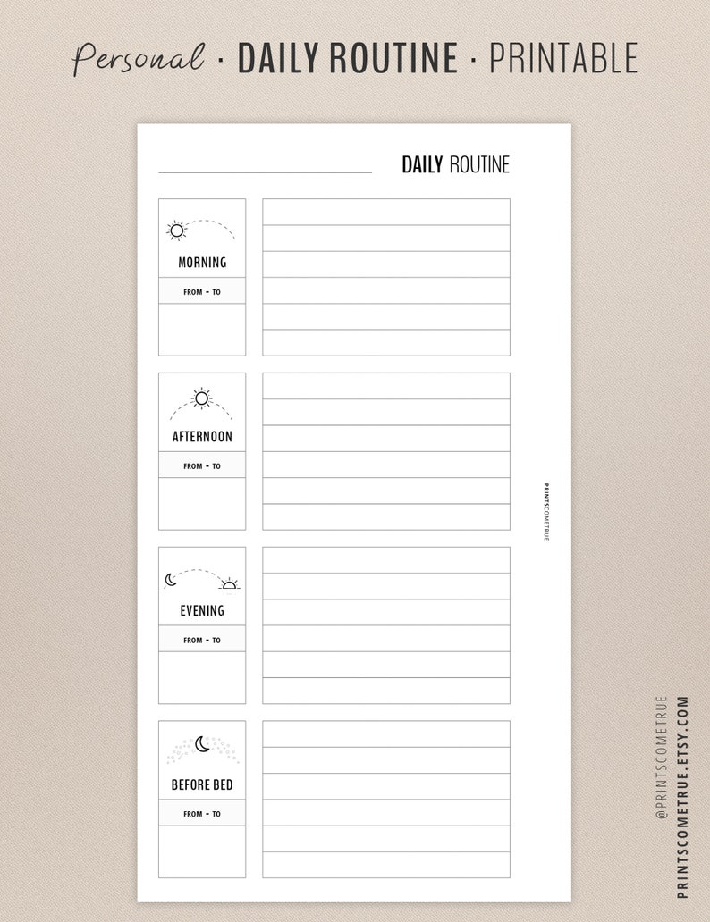 Daily Routine Checklist for Personal Planner, Morning and Bedtime Habit Tracker, Home Management PDF Printables in Minimalist Black White image 3