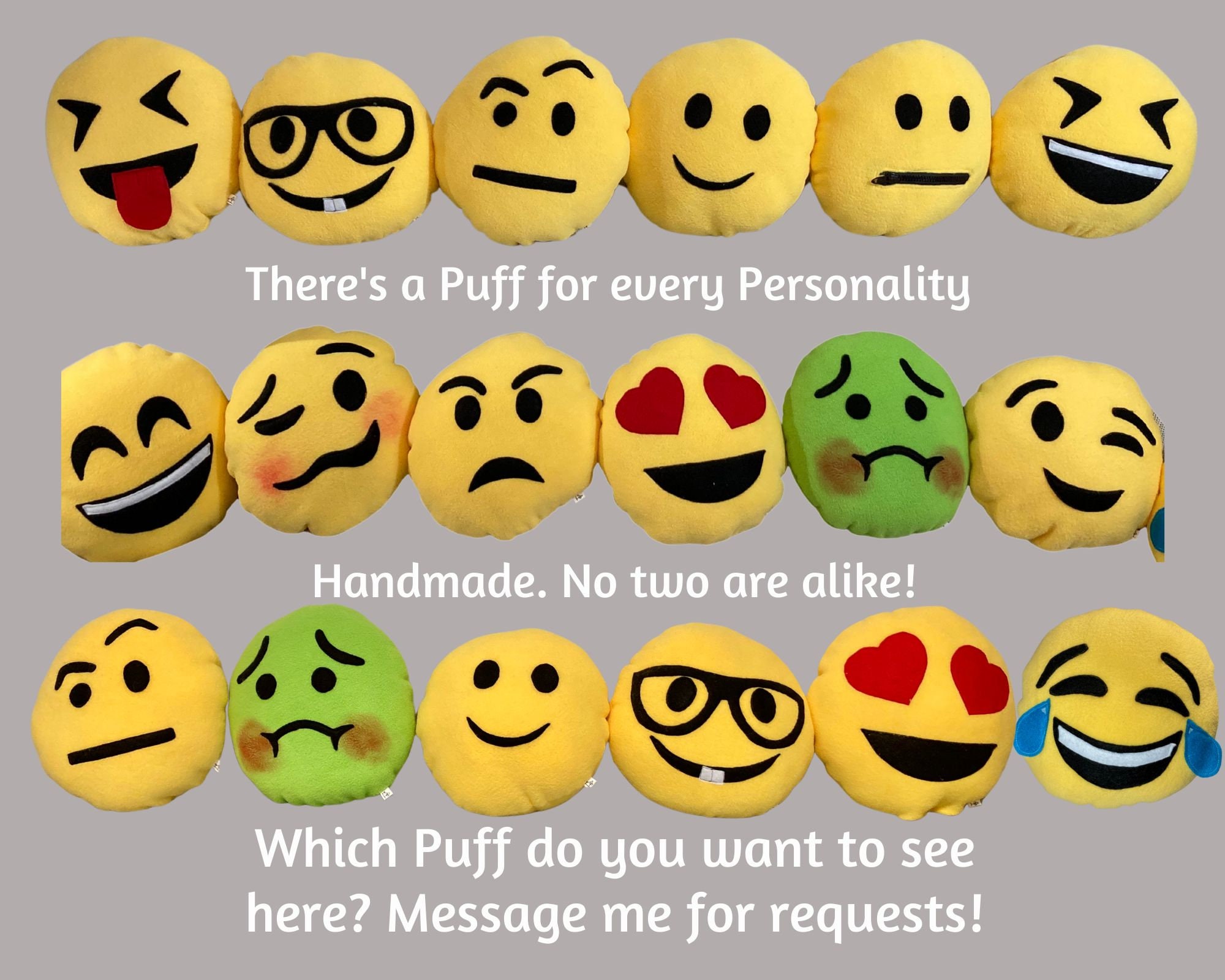 Emoji Puff Pillow Plushies 10 Inches Choose Your Emoji Etsy