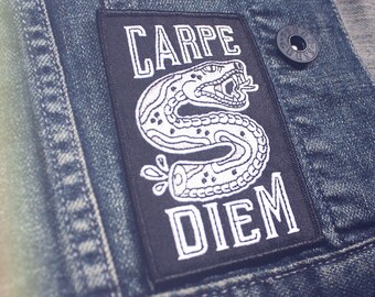 Snake Patch - Carpe Diem - Iron-On Patch - Embroidered Patch - Punk Patch - Embroidery Art - Patches - Snake - Tattoo - Seize the Day