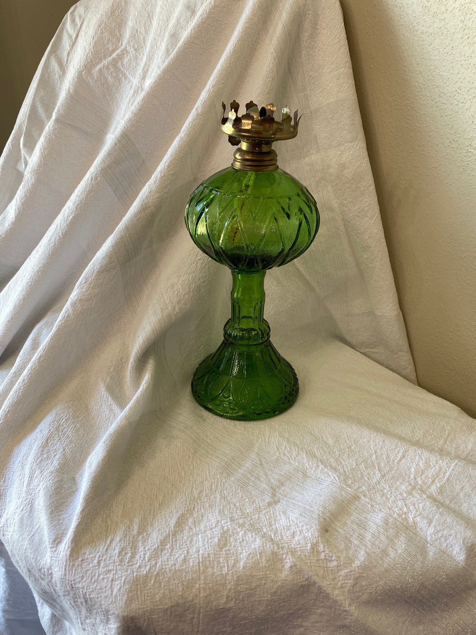Hurricane lamp green glass base Etsy