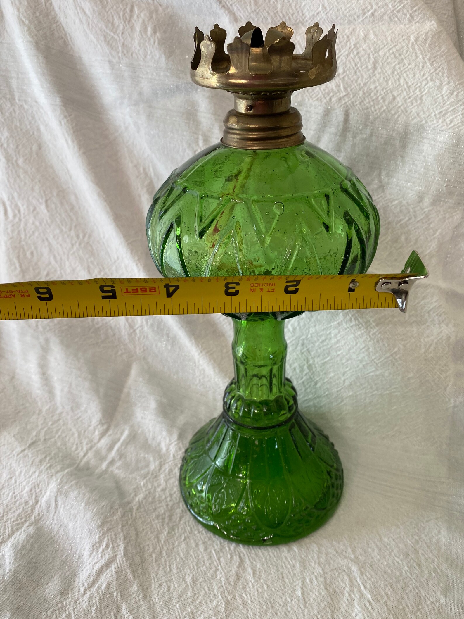 Hurricane lamp green glass base Etsy