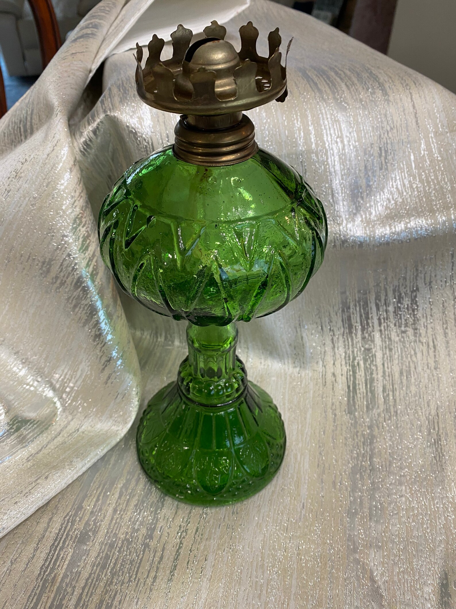 Hurricane lamp green glass base Etsy