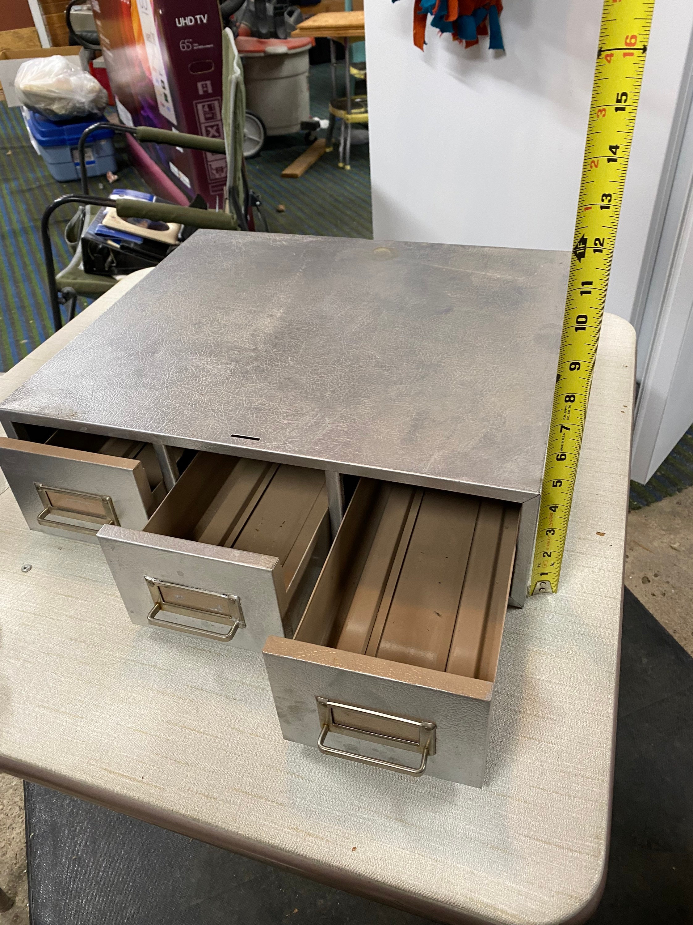Used, Vintage industrial metal library card file3 drawers for sale  