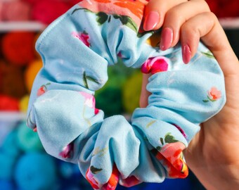 Light Blue Floral Scrunchie