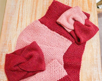 Hand-Knit Twist Headband – Maroon and Pink, Adult Size
