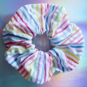 Pastel Rainbow Striped Scrunchie