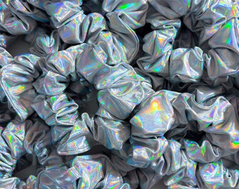 Holographic scrunchie Silver Metallic Hair Scrunchie sparkly colorful silver Scrunchies Holographic - Etsy main image 3