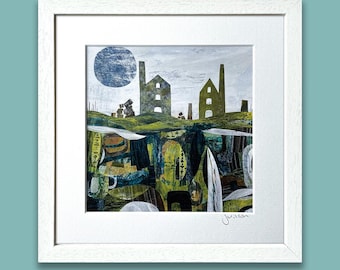 Signed Cornish Tin Mine Print: Framed Cornwall Landscape Art