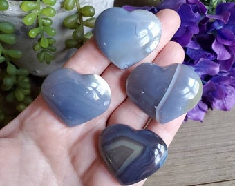 Blue banded puffy agate heart, YOU CHOOSE, worry stone, agate palm stone, crystals, pocket stones, chakra stones, natural stone