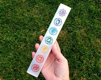 Seven chakra engraved selenite bar, chakra healing, chakra balancing, meditation, natural stone, sacred space