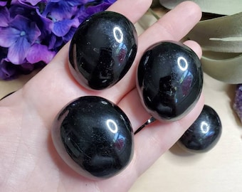 Black tourmaline palmstone, large tumbled stone, protective crystal, black stone, natural stone, worry stone, crystals, meditation